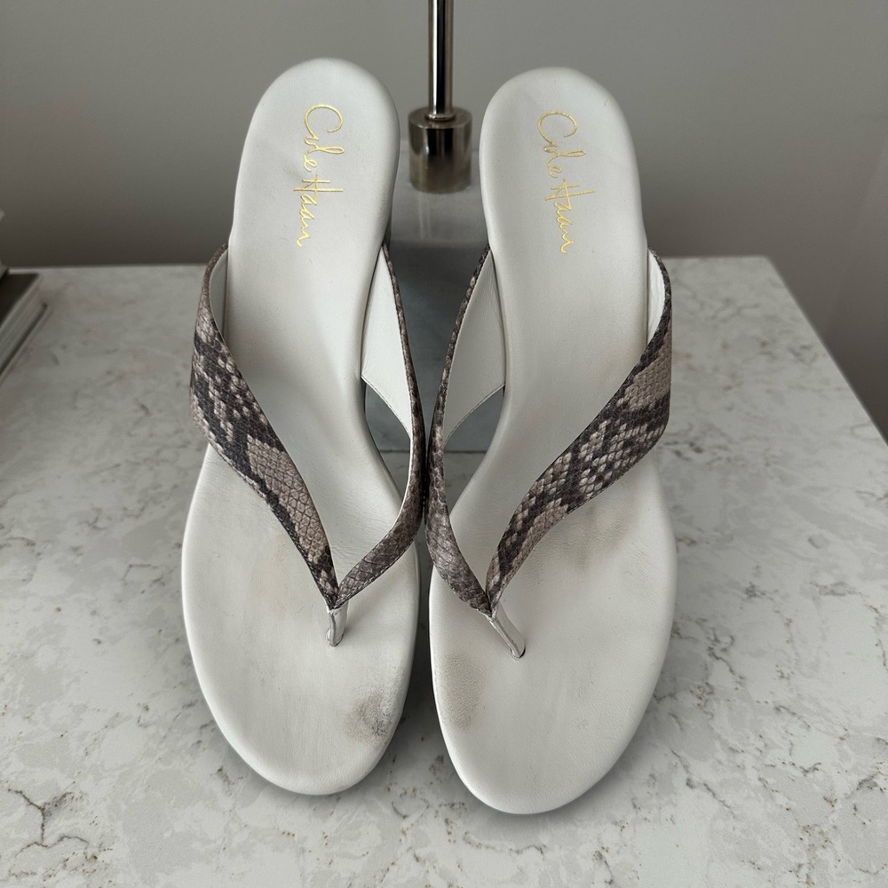 Chloe White and Brown Sandals with Intricate Design